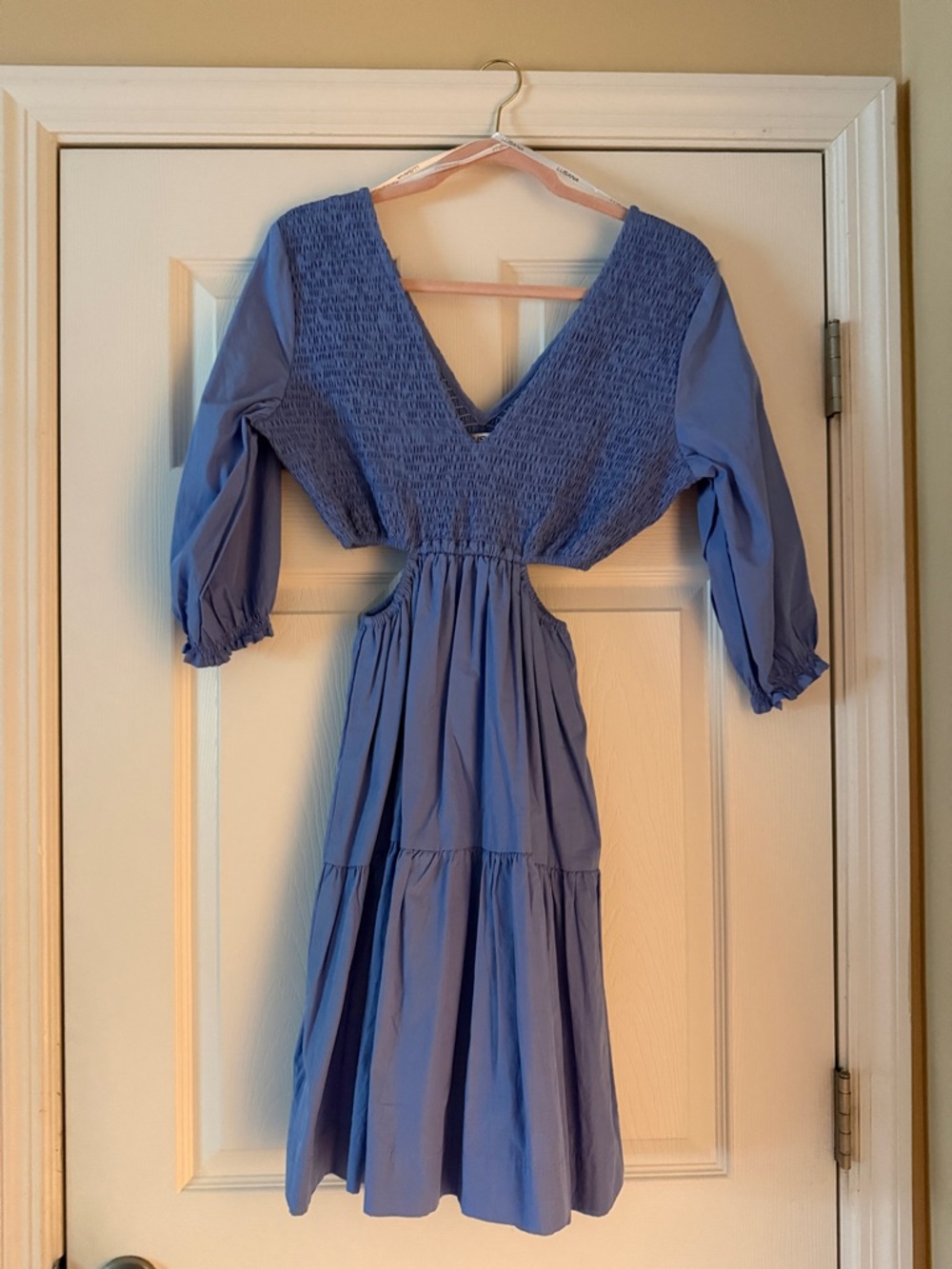 Smocked V-Neck Cutout Maxi Dress
